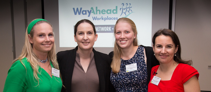 4 of the past and present leaders of WayAhead Workplaces. Marietta Davis, Katerina Davis, Stacey Young and Sharon Leadbetter (current)