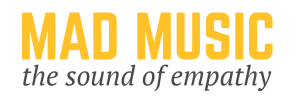 MAD Music logo - yellow/orange bold text with dk grey italic under "the sound of empathy" 