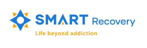 SMART Recovery logo - yellow and blue flower icon and text "Life beyond addiction"