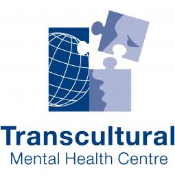 Transcultural Mental Health Centre logo - blue jigsaw shape with a face and a globe being pieced together