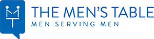 The Mens Table logo - blue squarish speech bubble with stick figures of men making a crown and table like shape "Men serving men"
